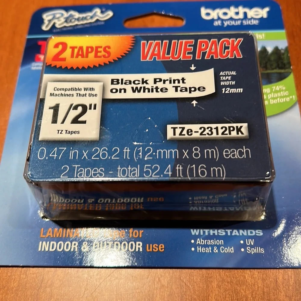 Brother brand tape for p-touch label maker 2 tapes in unopened package 1/2 inch